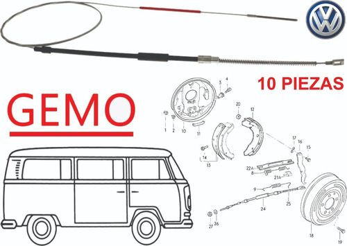 10 Cables De Freno De Mano Vw Combi 1.8l 87-00