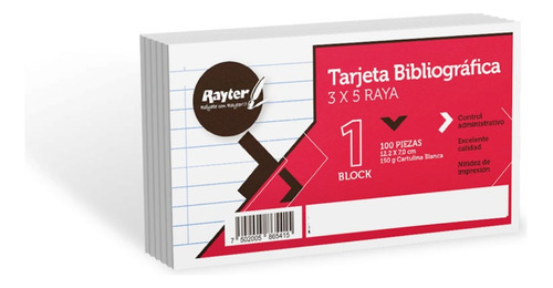 Paquete 100 Ficha Tarjetas Bibliograficas Rayter (12x7) 150g