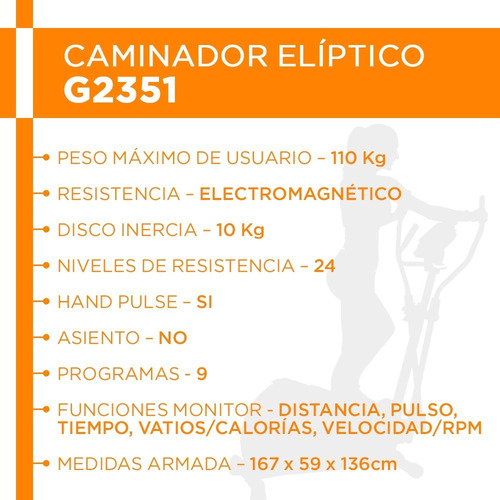 Imagen 6 de 10 de Caminador Eliptico Electro Magnetico Dual Randers Bh G2351