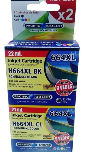Imagen 2 de 2 de Pack Cartuchos Tinta 664xl Tinta Negro Y Color 1115 2135 36