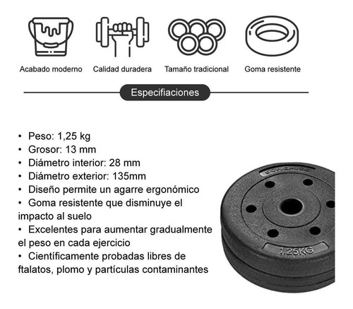 Imagen 6 de 6 de Kit 2 Discos De Pesas 1,25 Kg Para Musculación Y Resistencia