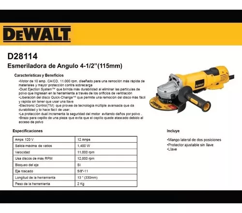 AMOLADORA DEWALT D28114-B3 4-1/2 11000RPM