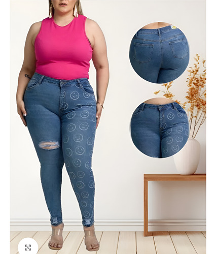 Pantalon De Mezclilla Dama Estampado Eskinny Talla Extras