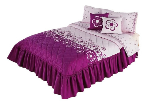Edrecolcha Floreta Magenta Queen Size C/2 Cojines Compe