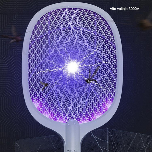 Raqueta Mata Mosquitos Con Luz Uv Recargable Blanco