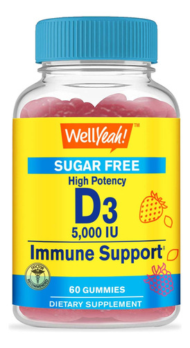 Wellyeah Vitamina D3 Sin Azucar, 5,000 Ui (125 Mcg) Gomitas
