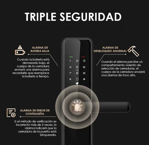 Cerradura Chapa Electrónica App Digital Ttlock-k7 Alarma Negro