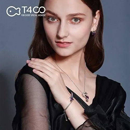 T400 Azul Purpura Rosado Mariposa Brazalete De Cristal R Reg