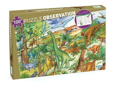 Puzzle Observación Dinosaurios 100 Pzs+librito Djeco-upalalá