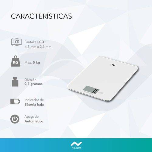 Imagen 6 de 7 de Balanza De Cocina Nictom Bc02 Digital Alta Precisión