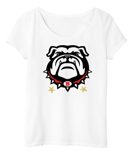 Remera Mujer Bulldog Dibujo Collar B Estrellas