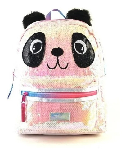 Imagen 3 de 5 de Mochila Espalda 15p Panda Lentejuelas Peluche Kooshi 91328