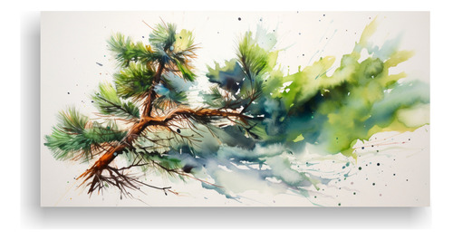 60x30cm Cuadro Exclusivo De Pintura Acuarela De Pinos En Lie