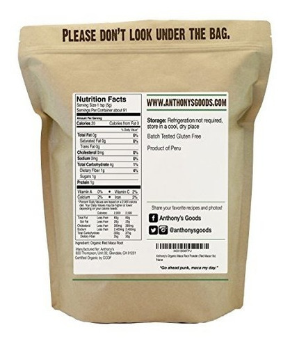 Imagen 3 de 4 de Orgánico Rojo Maca De Anthony, 1 Lb, Cruda, Sin Gluten, No G