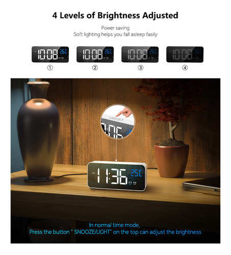 Despertador Led: Termómetro, 2 Alarmas, Carga Usb