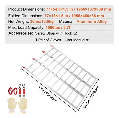 Vevor Rampas De Carga De Aluminio Carga 1500 Libras