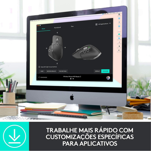 Mouse Logitech Mx Master 3, Sem Fio, 4000 Dpi, Ergonômico
