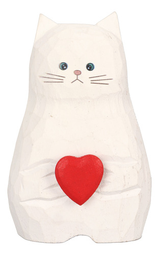 Jarrón De Madera Hecho A Mano Con Forma De Gato, Flor Blanca