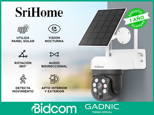Cámara De Seguridad Srihome 2k Con Panel Solar Visión 360°