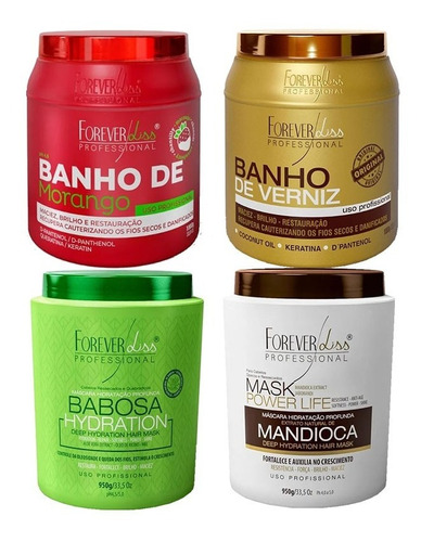 Kit Banho Verniz, Morango, Babosa E Mandioca - Forever Liss 