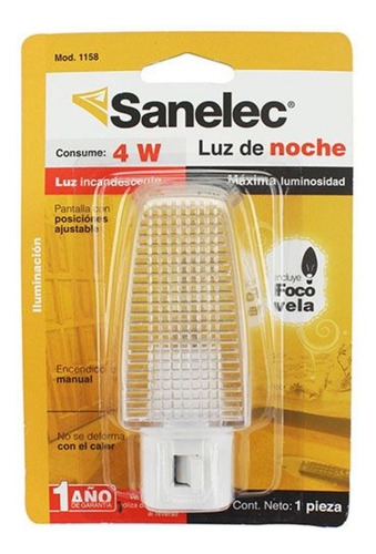 Lampara Luz De Noche Led Sanelec Tipo Vela Luz Color Blanco