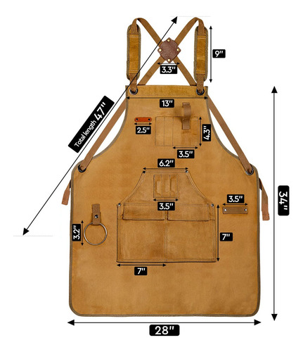Delantal De Carpintero Ajustable Multiusos Lona Con Bolsillo