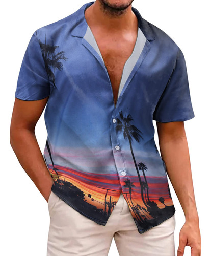 Camisa De Playa Hawaiana De Manga Corta Estampada En C Para