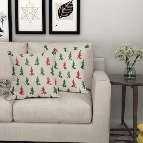 Funda De Almohada Navideña 18x18 Juego De 2 Verde Rojo Esti