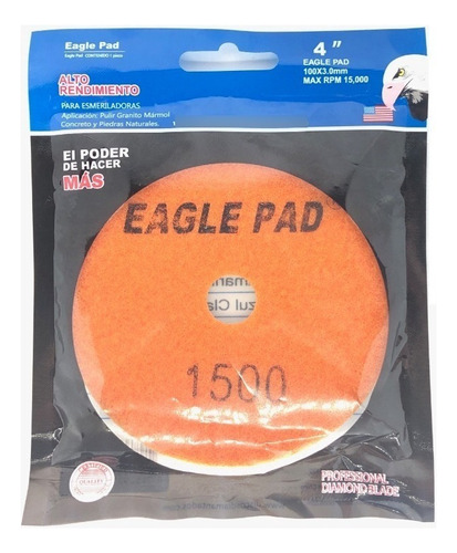 Pad Diamante P/ Granito Y Marmol 4 PuLG Grano 1500 Eaglepad Color Naranja