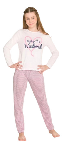 Pijama Longo Feminino Juvenil Inverno Weekend Evanilda 0036