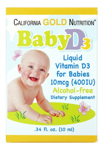 Vitamina D3 líquida para bebés, 10 ml, Cal Gold, inmediata