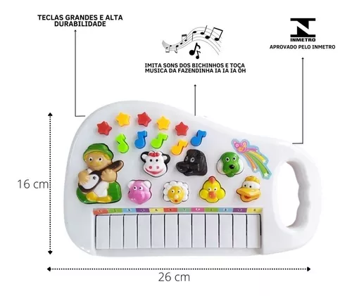 Piano Infantil Teclado Musical Som De Animais Fazendinha no Shoptime