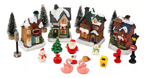 Conjunto De Cabaña De Pueblo 18 Piezas, Led Casita Navideña