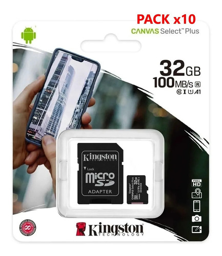 Memoria Kingston 32gb Canvas Select Plus Pack Mayorista X 10