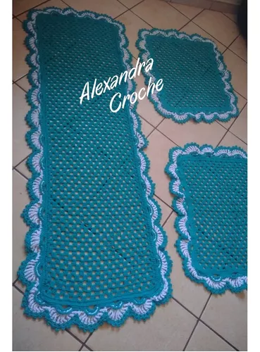 Jogo cozinha em crochê 3 peças - Janaína crochet - Tapete para