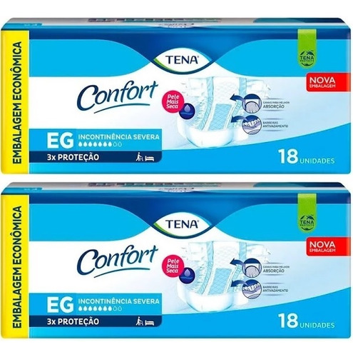 Kit 2 Fralda Adulto Tena Confort Eg Com 18 Unidades - Tena Eg