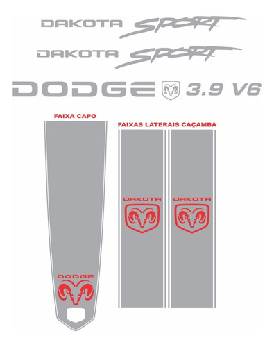 Kit Completo Adesivos Compatível Dodge Dakota Sport 3.9 V6 