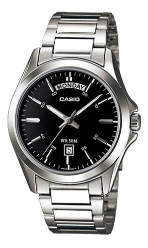 Reloj Casio Mtp1370 1a Hombre Plata Fechador Full Color de la correa Plateado Color del bisel Negro Color del fondo Negro