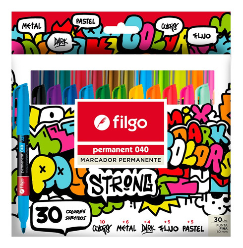 Marcadores Filgo Permanente Strong X30 Metal Pastel Fluo Csi