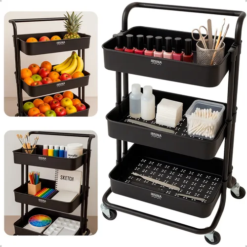 Carrinho Organizador Cesto Auxiliar 3 Prateleiras Divisória Multi...