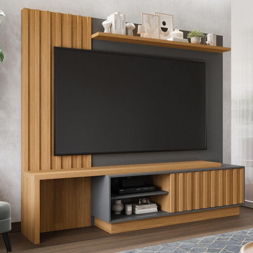 Estante Home P/tv Até 65  100%mdf C/painel Nature/pr Grafite