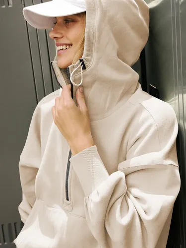 Sudadera Con Capucha Manga Larga Media Cremallera Con Cordón