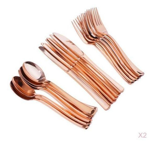 36x Rose Golden Big Desechables Servicio De Cubiertos Para