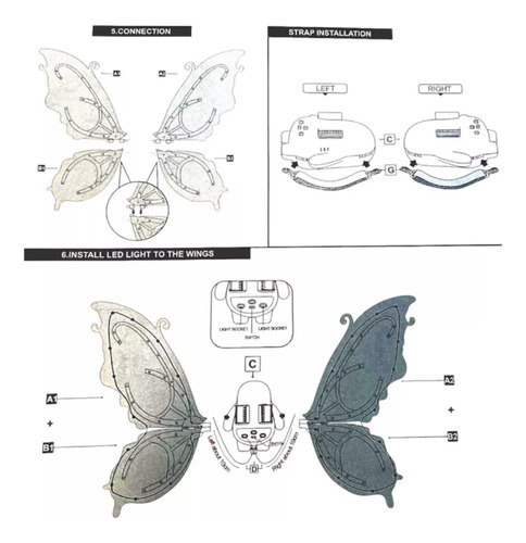 Alas Mecanicas Mariposa A Bateria Luces Led Multicolor Alitas Ajustable