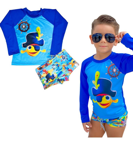 Sunga Blusa De Proteção Uv Infantil Shark Patrulha Biquini 