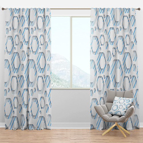 Cortinas Opacas 3d Patrón Blanco Y Azul Iv Cortinas Para Dor