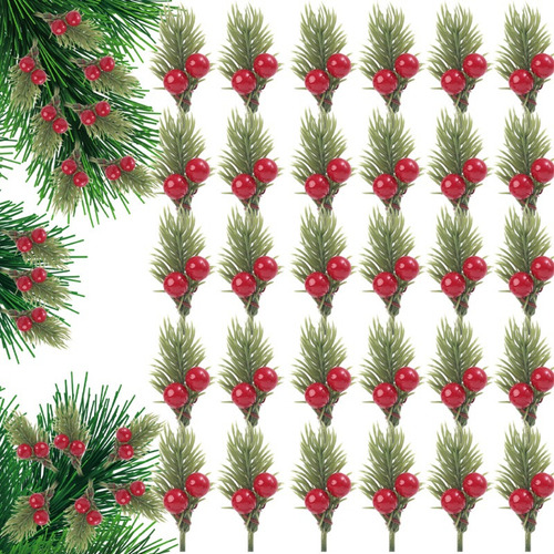 Árbol Artificial Navideño Con Bayas Rojas, Piñas, Acebo