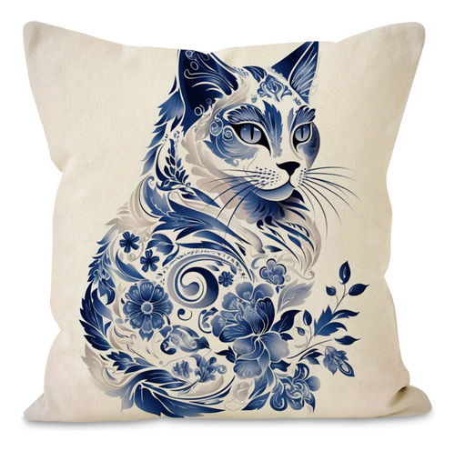 4 Juegos De Fundas De Cojín, Estampado De Gato Azul
