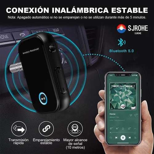 Sjrohe Mini Receptor Bluetooth Audio Cross Transmisor Fm Bluetooth Reproductor De Musica Bluetooth 5.0 Receptores Bocinas Bluetooth Para Auto Audio Hd Bluetooth Transmisor Bluetooth Fm Color Negro