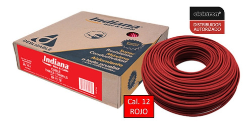 Imagen 2 de 2 de Caja 100 Mts Cable Rojo Thw Cal 12 Awg Indiana 100%cobre